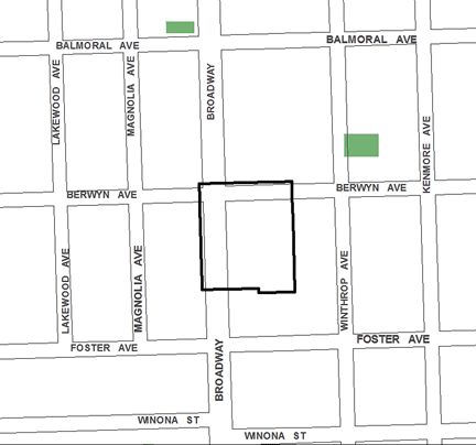 Edgewater TIF district, which expired in 2009, was roughly bounded on the north by Berwyn Avenue, Foster Avenue on the south, Winthrop Avenue on the east and Broadway on the west.